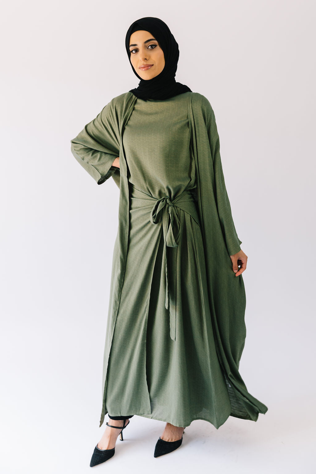 Bella skirt overlay maxi dress (Olive Green)