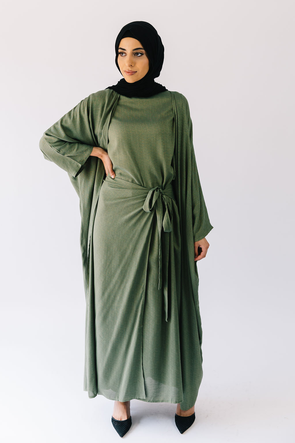 Bella skirt overlay maxi dress (Olive Green)