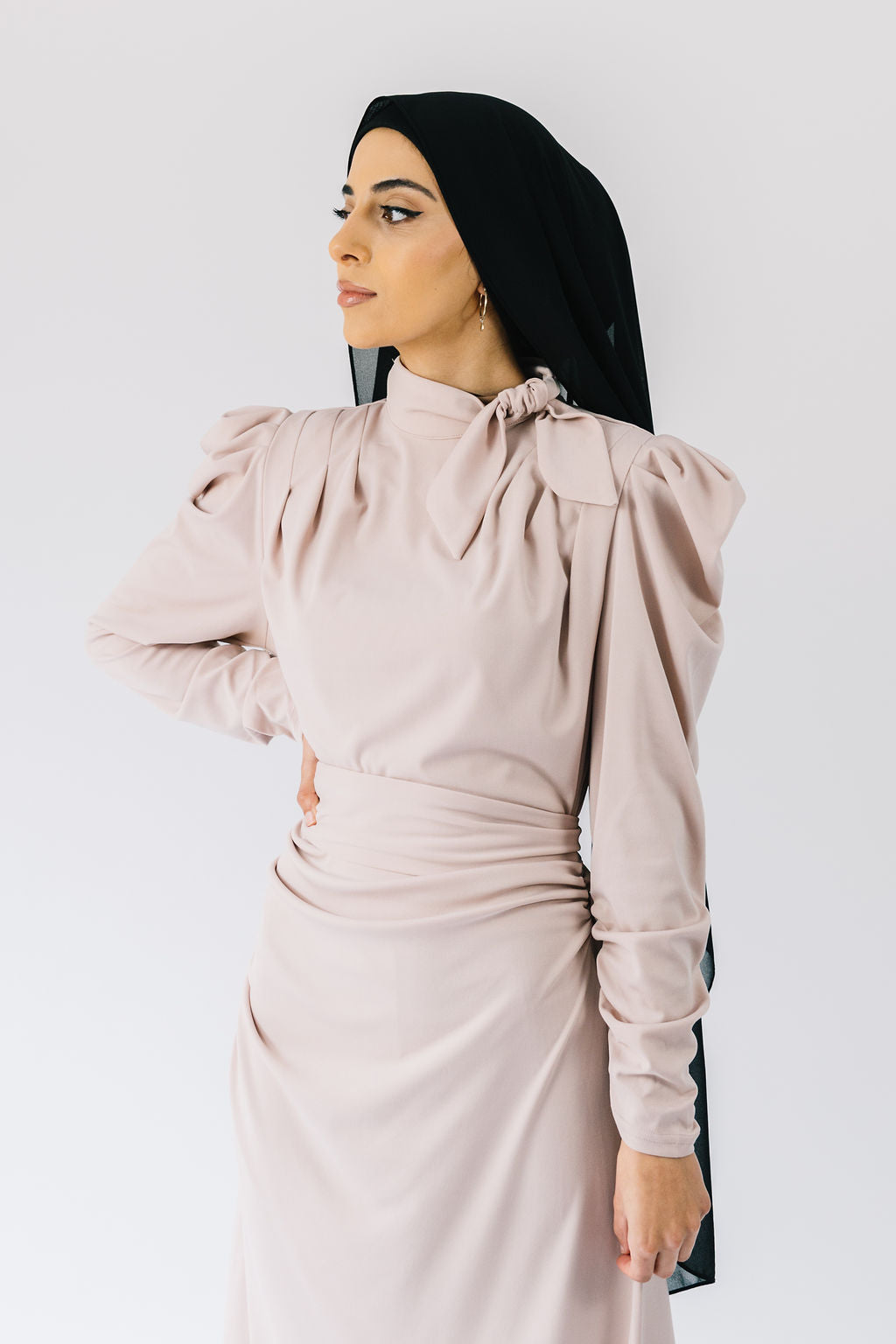 Azra Cotton Ruched Dress (Dusty Pink)