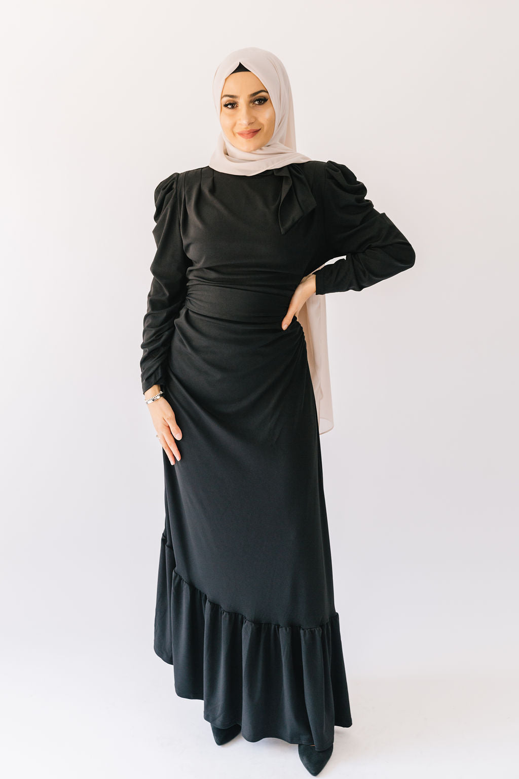 Azra Cotton Ruched Dress (Black)