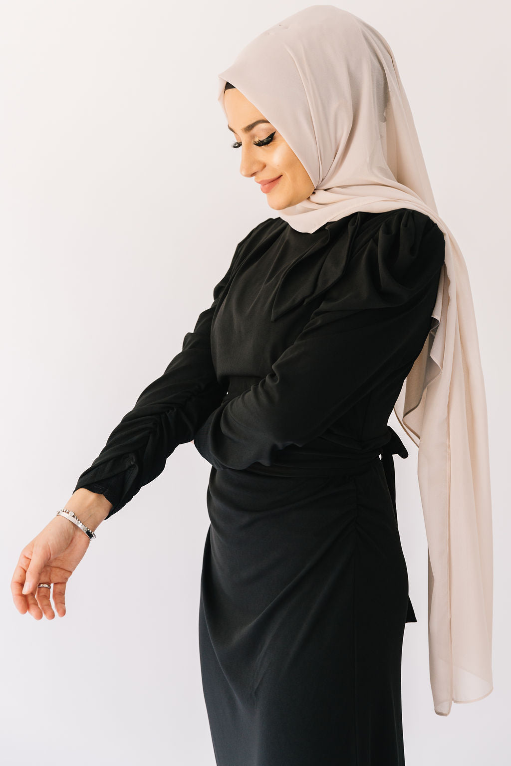 Azra Cotton Ruched Dress (Black)