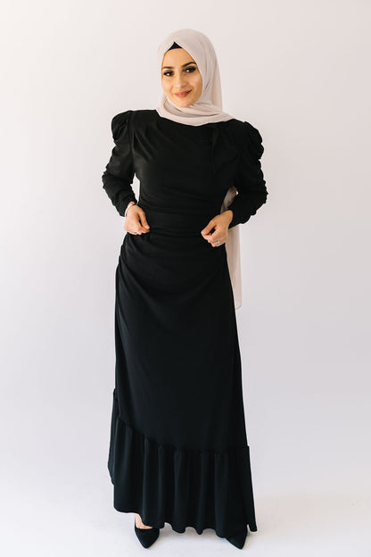 Azra Cotton Ruched Dress (Black)